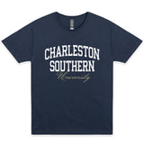 University Script Tee | Shale Blue Heather