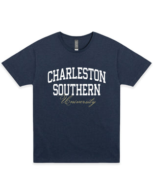 University Script Tee | Shale Blue Heather