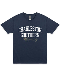 University Script Tee | Shale Blue Heather