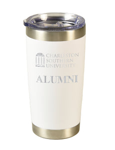 20oz Stainless Steel Tumbler, ALUMNI, White