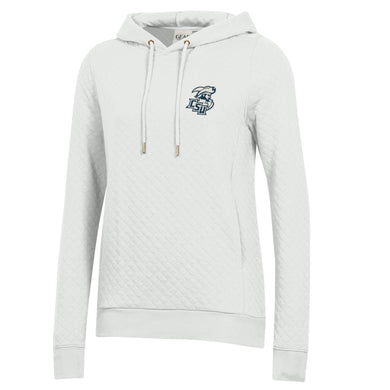 Ladies Quilted Pullover Hoodie, White