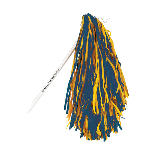 Spirit Poms with Plastic Stick, Navy/Vegas Gold