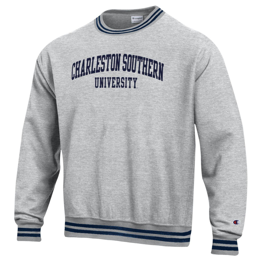 Champion Ladies Super Fan Blocked Sleeve Crewneck (C6022), Grey/Navy/White