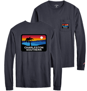 Long Sleeve Pocket Tee Sunset Design, Navy